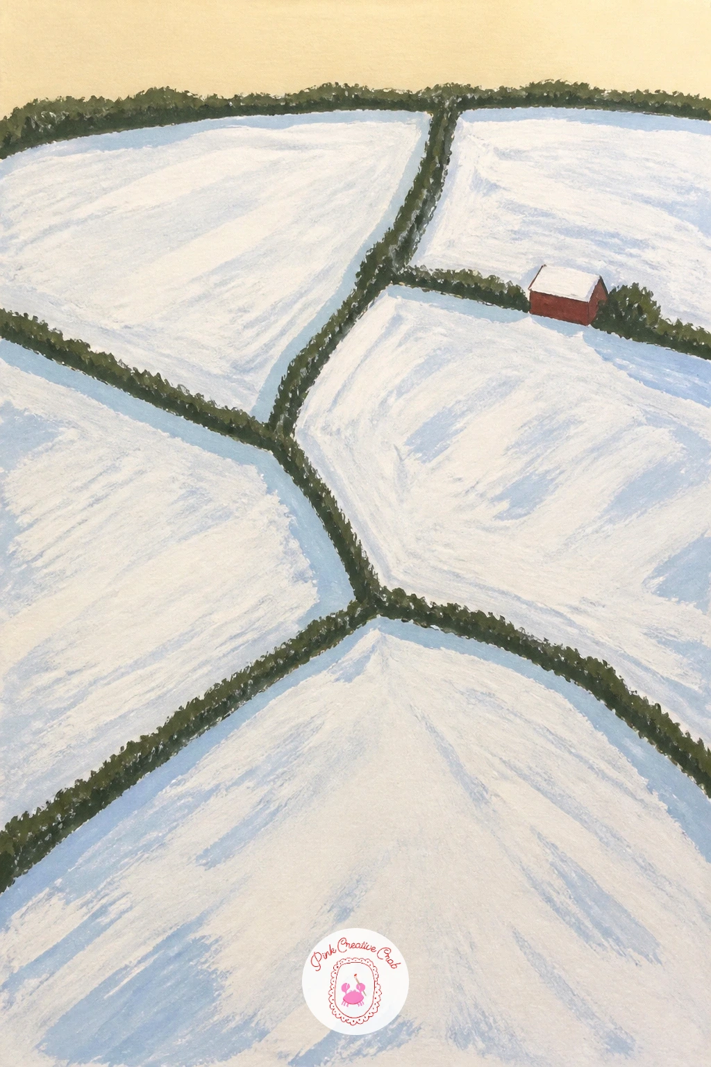 Patchwork of Snowy Fields With Dark Hedges — A patchwork of snowy fields divided by dark hedges turns your whole page into a pattern puzzle, which makes it a