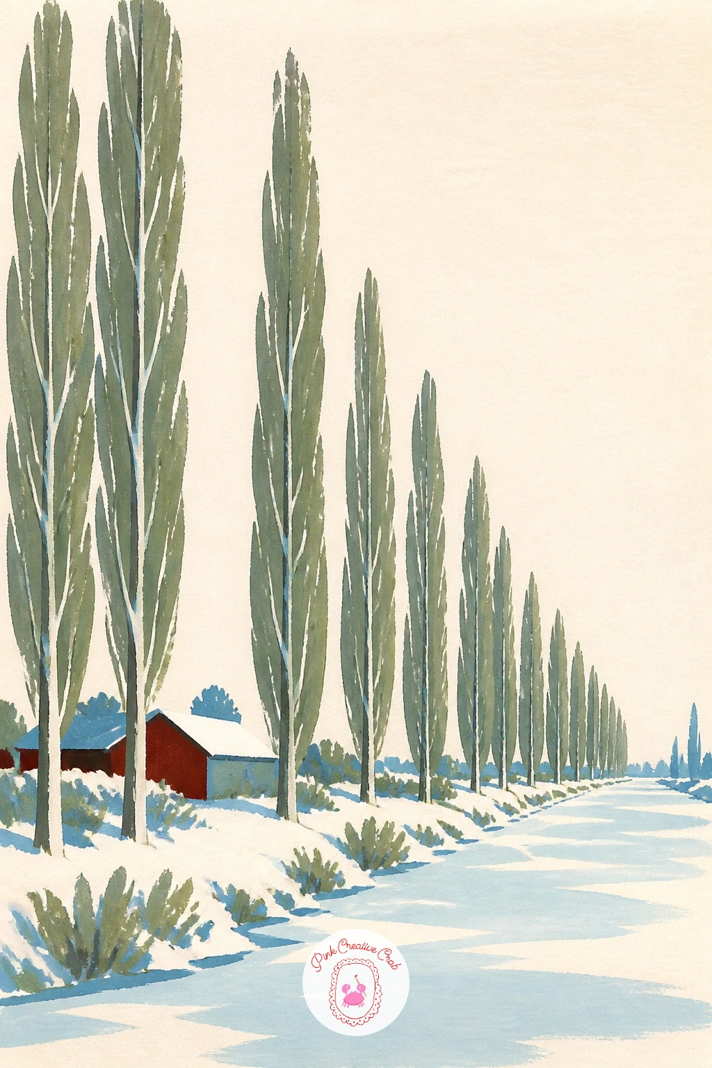 Row of Poplars Along a Snowy Canal — A row of poplars along a snowy canal is a good subject for practicing repeated shapes without them looking copied.