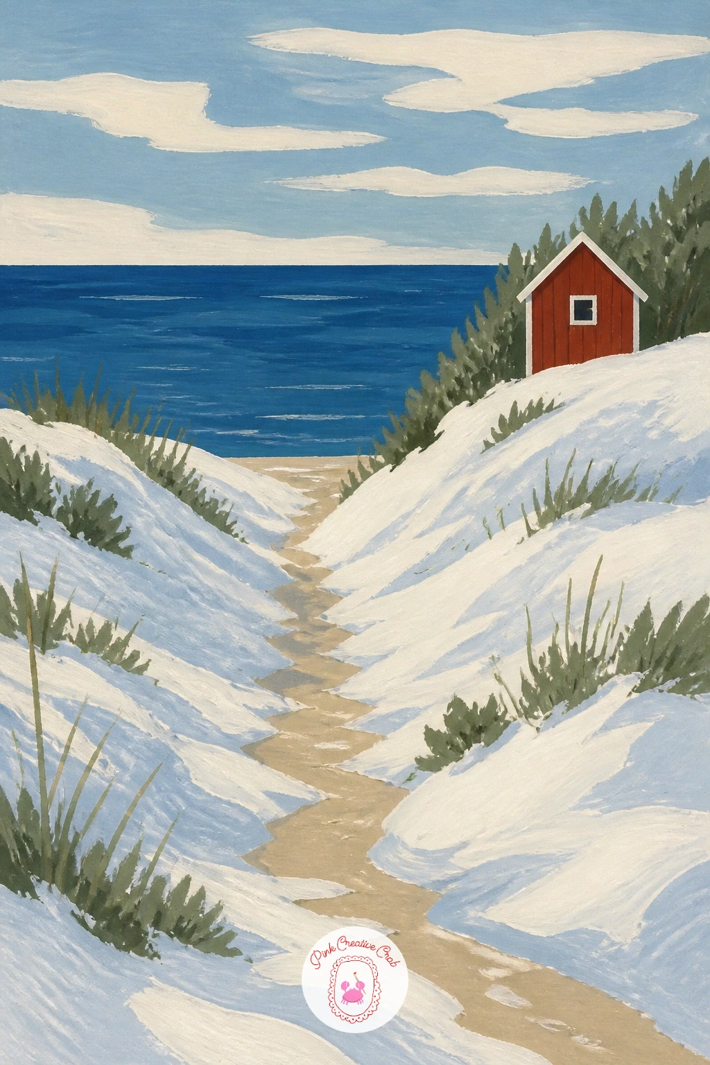 Winter Coastline With Snowy Dunes — A winter coastline with snowy dunes and a beach path takes the countryside theme to the edge of the sea for a change of