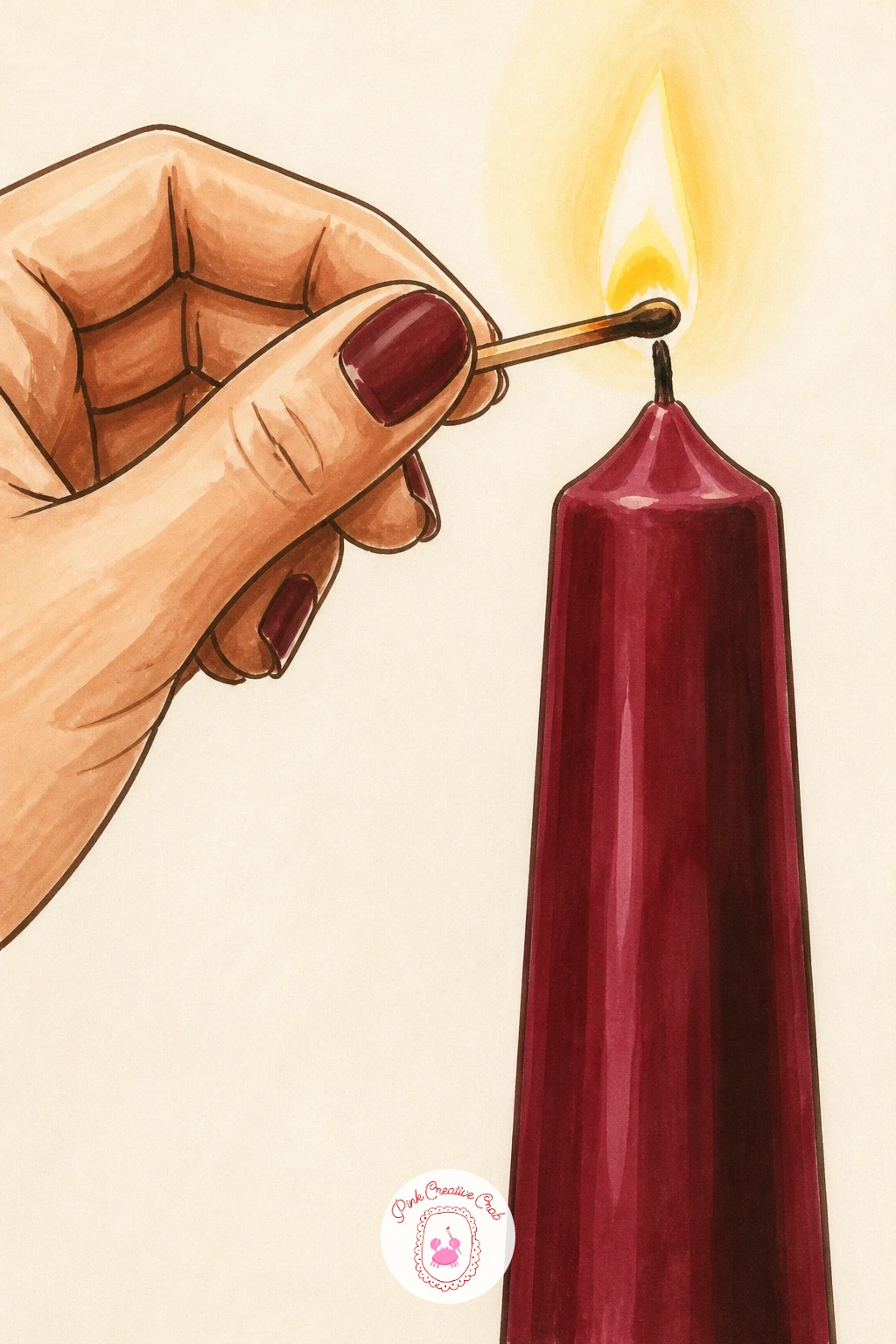 Striking a Match for a Taper — Try a close detail next: a hand striking a match to light a tall taper candle. Candle drawing