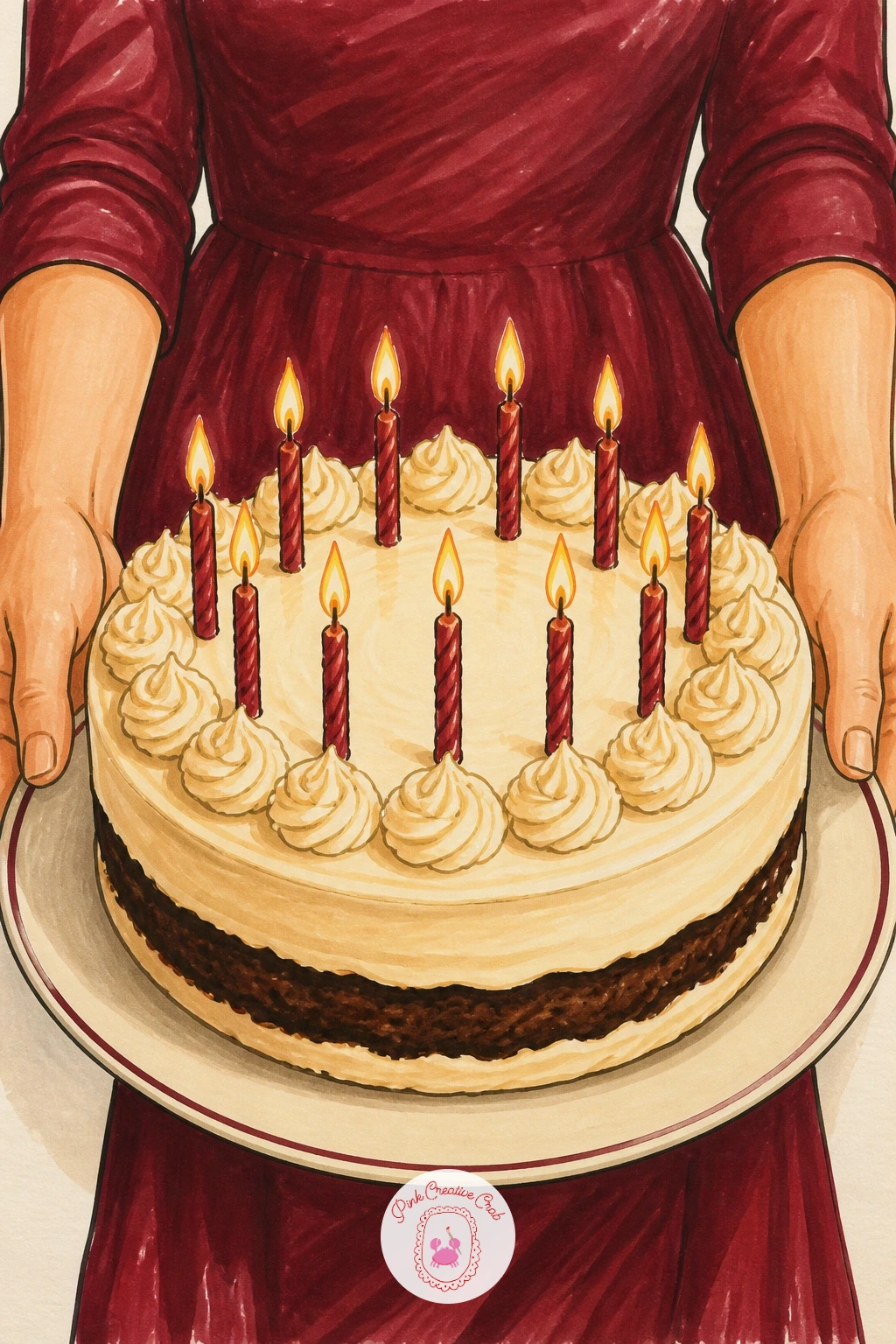Birthday Cake Carried to the Table — Bring some celebration into the list: a winter birthday cake with lit candles carried to the table. Candle drawing