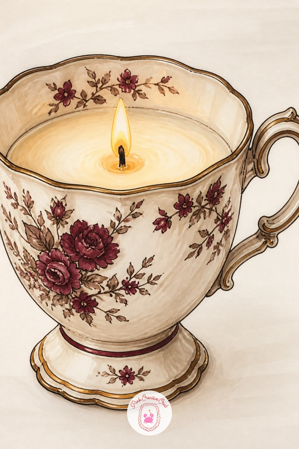 Candle in a Vintage Teacup — Try a small object study next: a candle poured into a vintage teacup resting on a dresser. Candle drawing