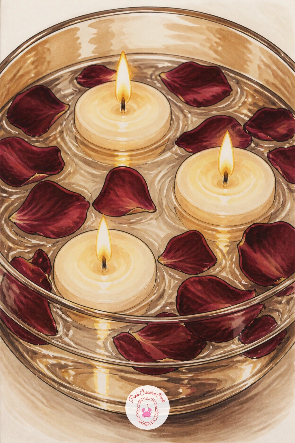 Floating Candles With Rose Petals — Soften the mood with floating candles in a glass bowl scattered with rose petals. Candle drawing