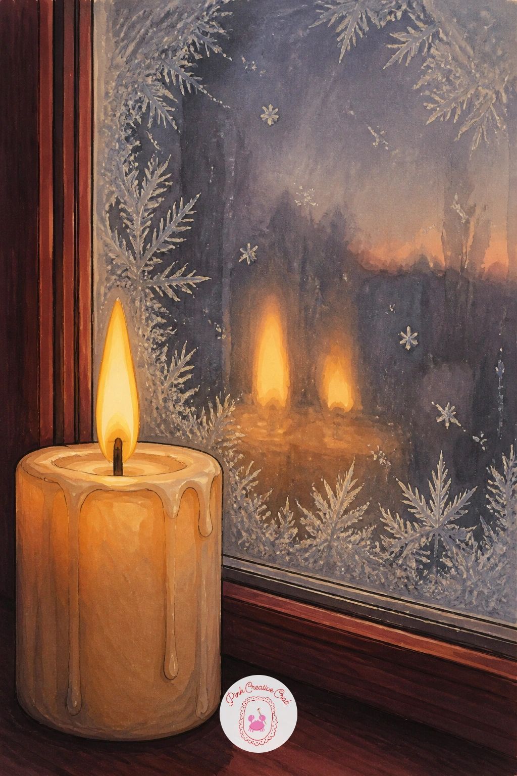 Flames Reflected in a Frosty Window — Try a trickier light study: candle flames reflected in a frosty window at dusk. Candle drawing