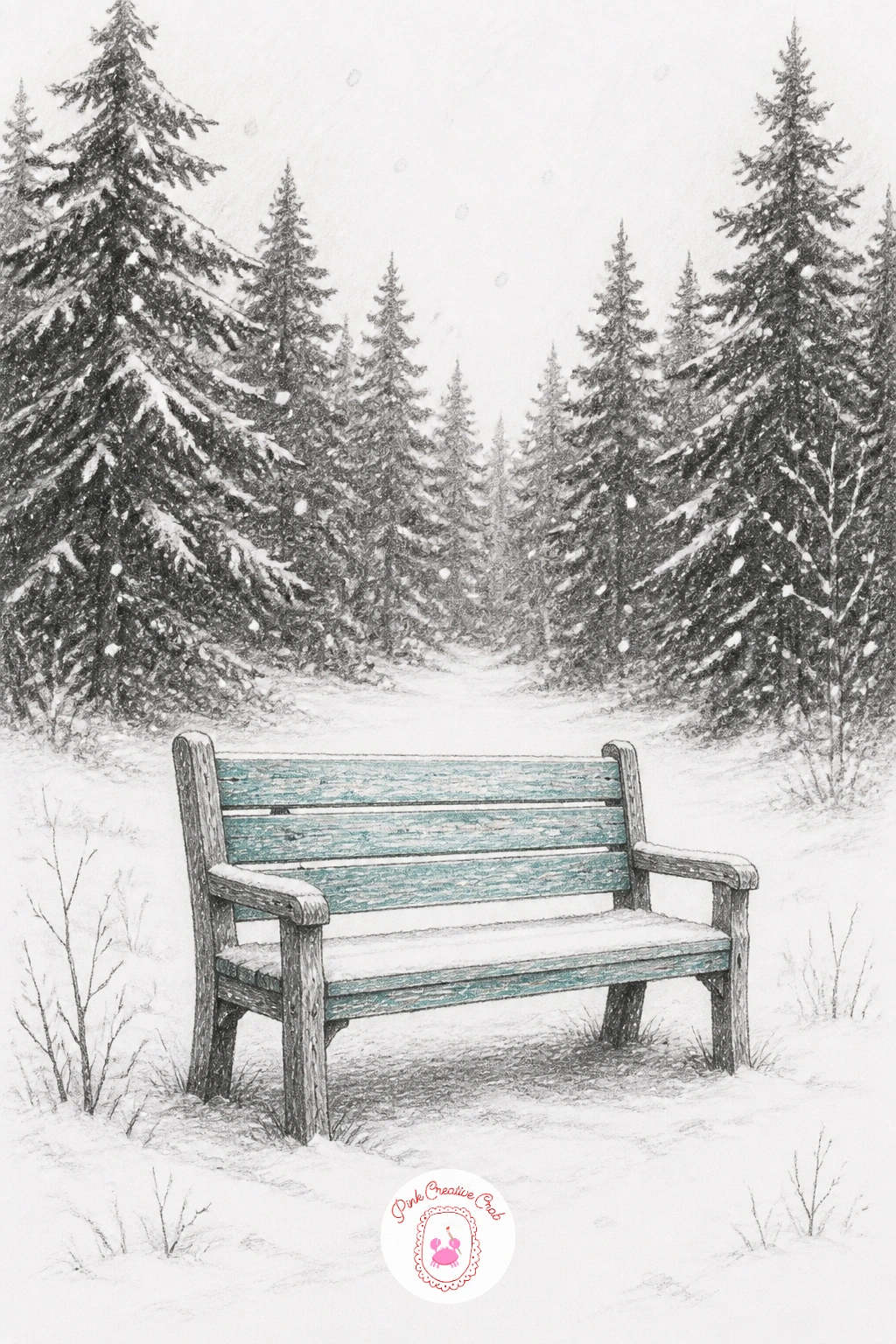 Clearing With A Wooden Bench — A forest clearing simplifies the composition down to open snow with one strong focal shape, the bench, so place it slightly off