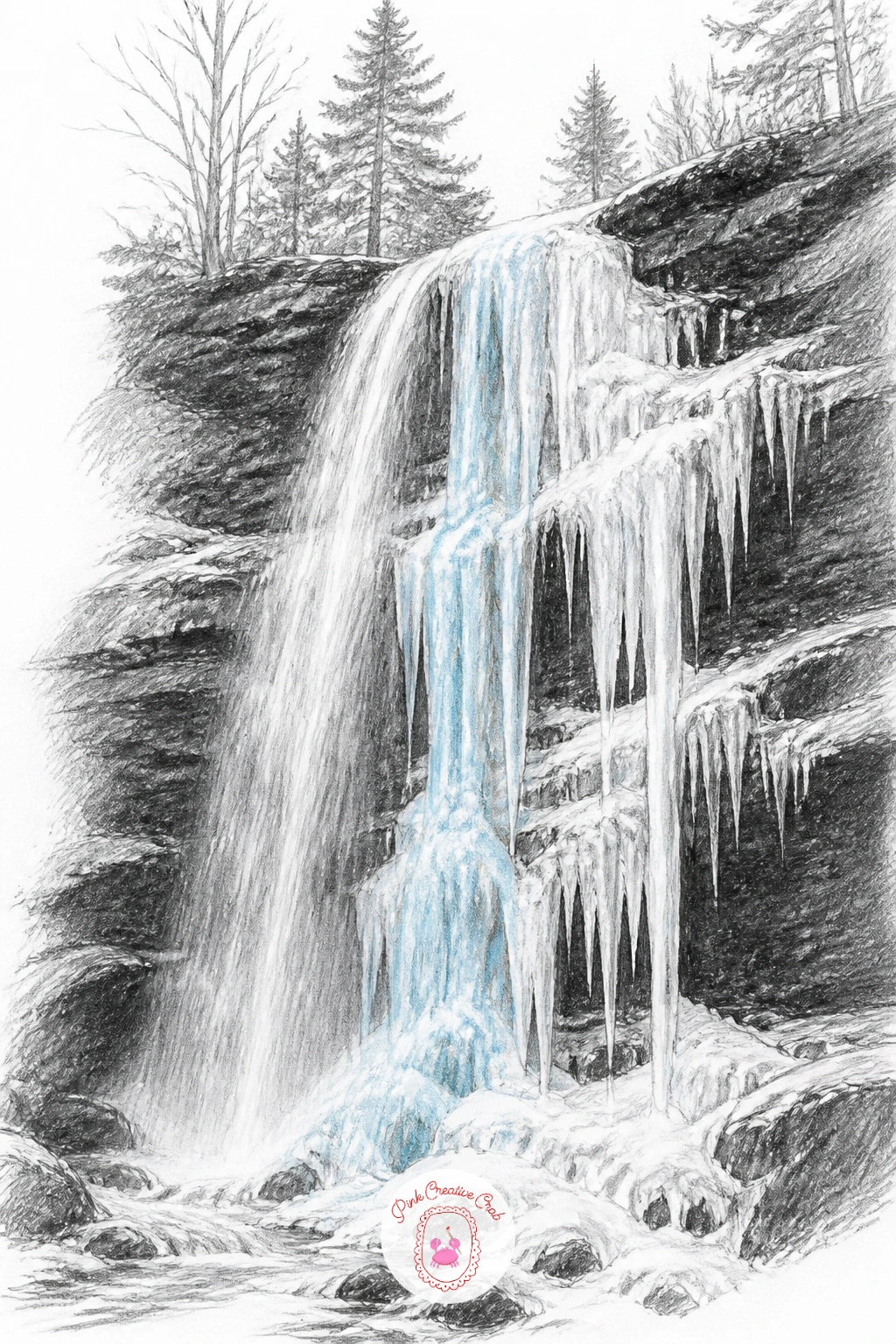 Forest Waterfall Half Frozen Into Icicles — A half frozen waterfall needs you to decide early which sections stay moving water and which have frozen solid, so
