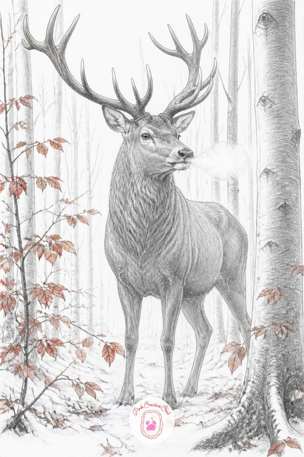 Stag With Frosty Breath In A Beech Wood — A stag with frosty breath asks for antlers drawn early and carefully, since a wrong antler shape is far harder to fix