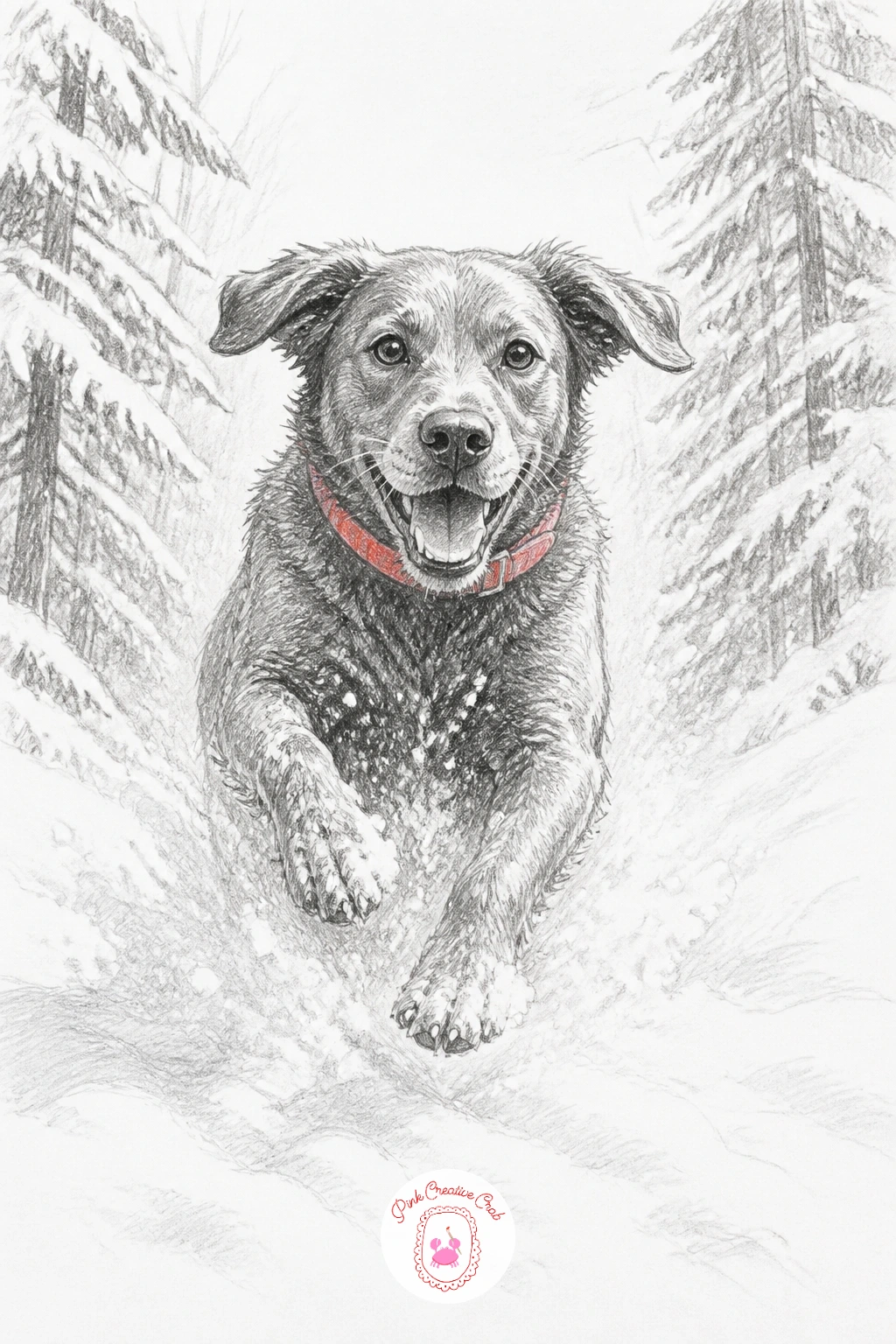 Dog Bounding Through Deep Snow — A dog bounding through deep snow is mostly about catching one clear moment of motion, so sketch the body mid-leap, front legs