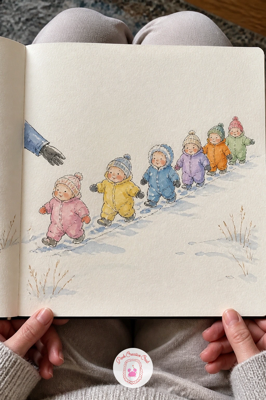 Toddlers in Snowsuits Waddling in a Line — Draw the snowsuits first as simple rounded shapes, since a toddler bundled for winter is really just an oval body