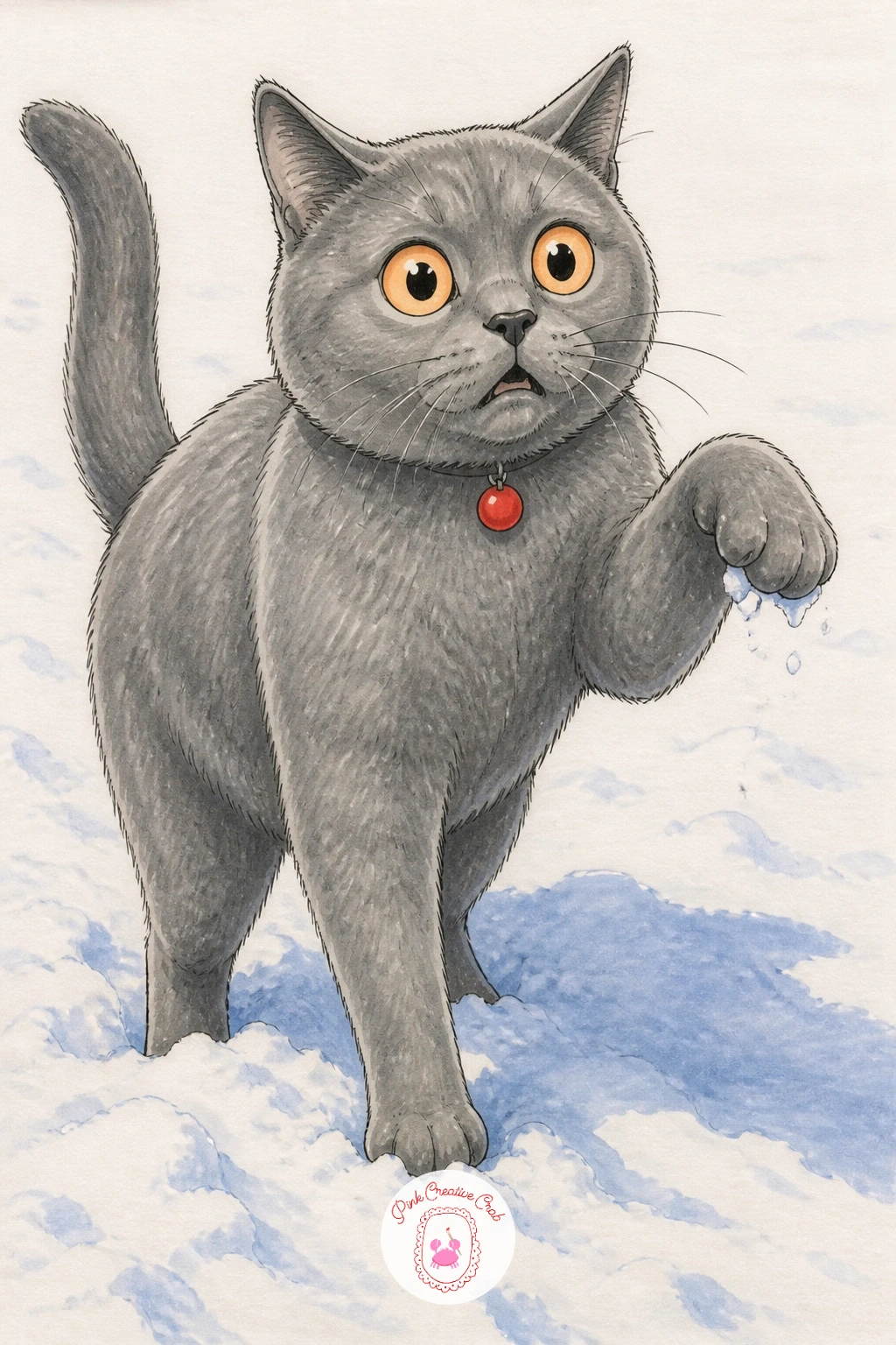 Cat Lifting Paw in Snow — Start with a cat paw lifting disgust: the simplest pose on this list and a good warm up for your marker hand. Silly cat drawing