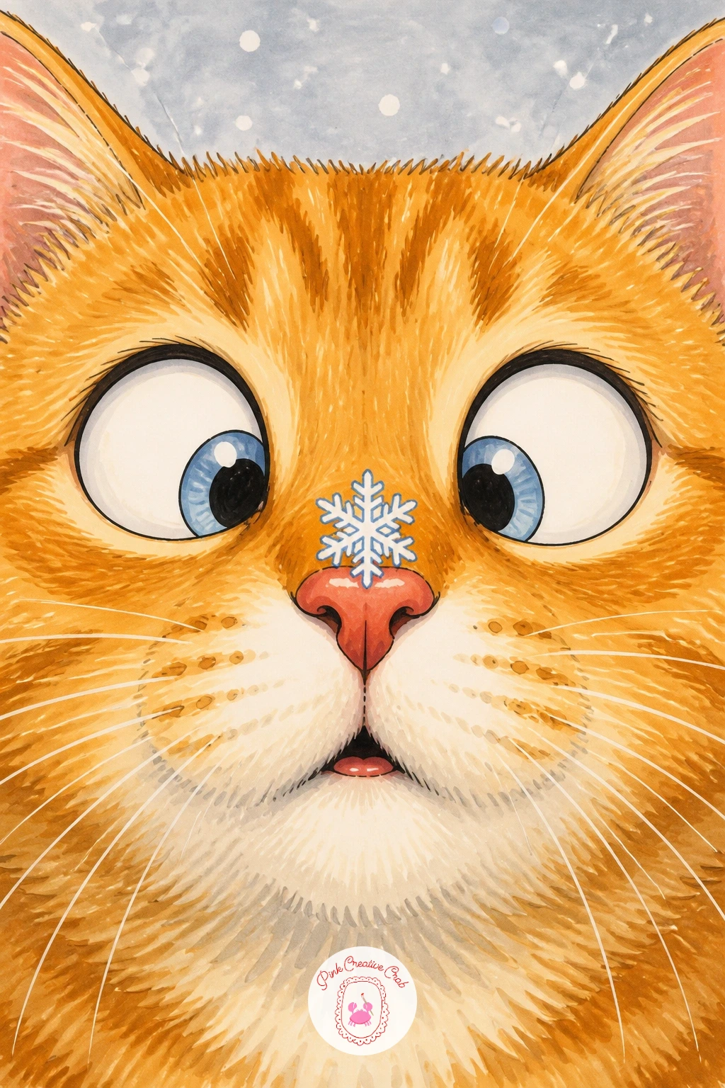 Cat Cross-Eyed at Snowflake — For something smaller and faster, try a cat going cross-eyed at a snowflake balanced on its nose. Silly cat drawing