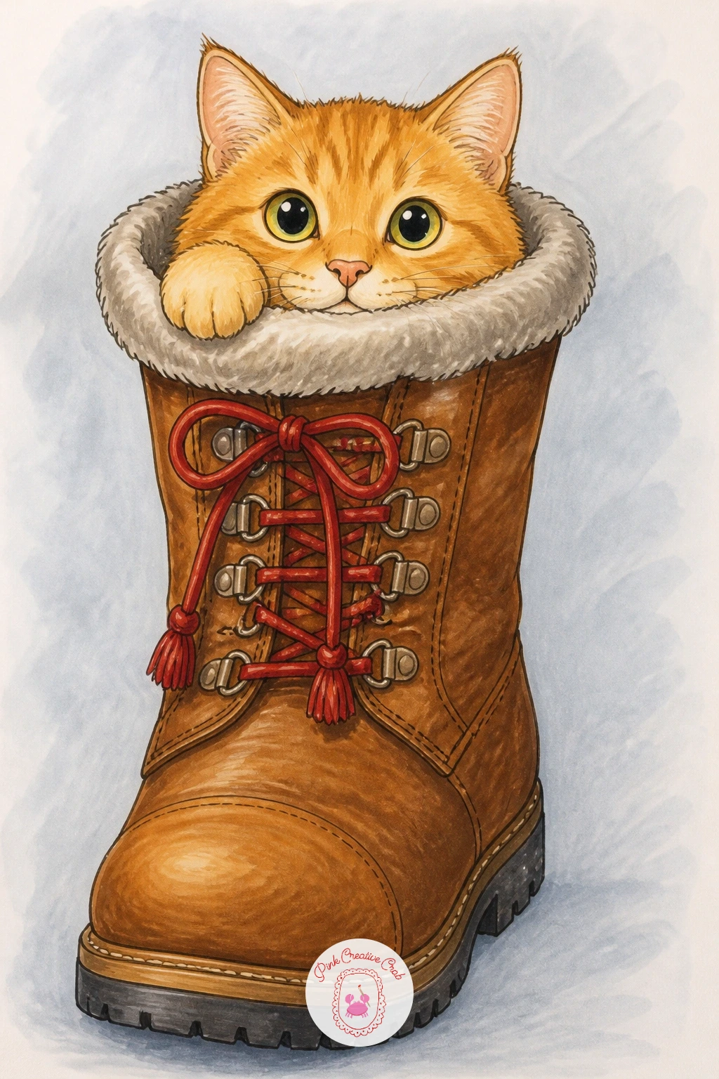 Cat Squeezed in Winter Boot — Bring things back down to a smaller, quieter joke: a cat squeezed inside a winter boot left by the door. Silly cat drawing