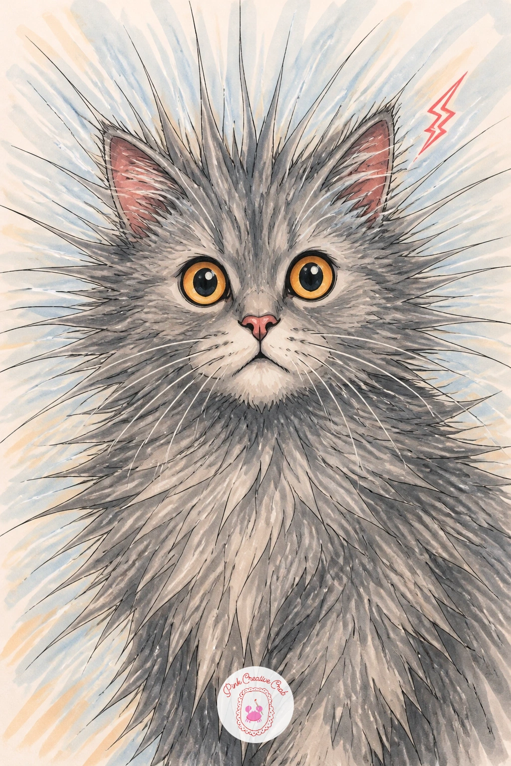 Cat With Static Fur — Switch to pure visual comedy with a cat whose fur sticks out everywhere thanks to static electricity. Silly cat drawing