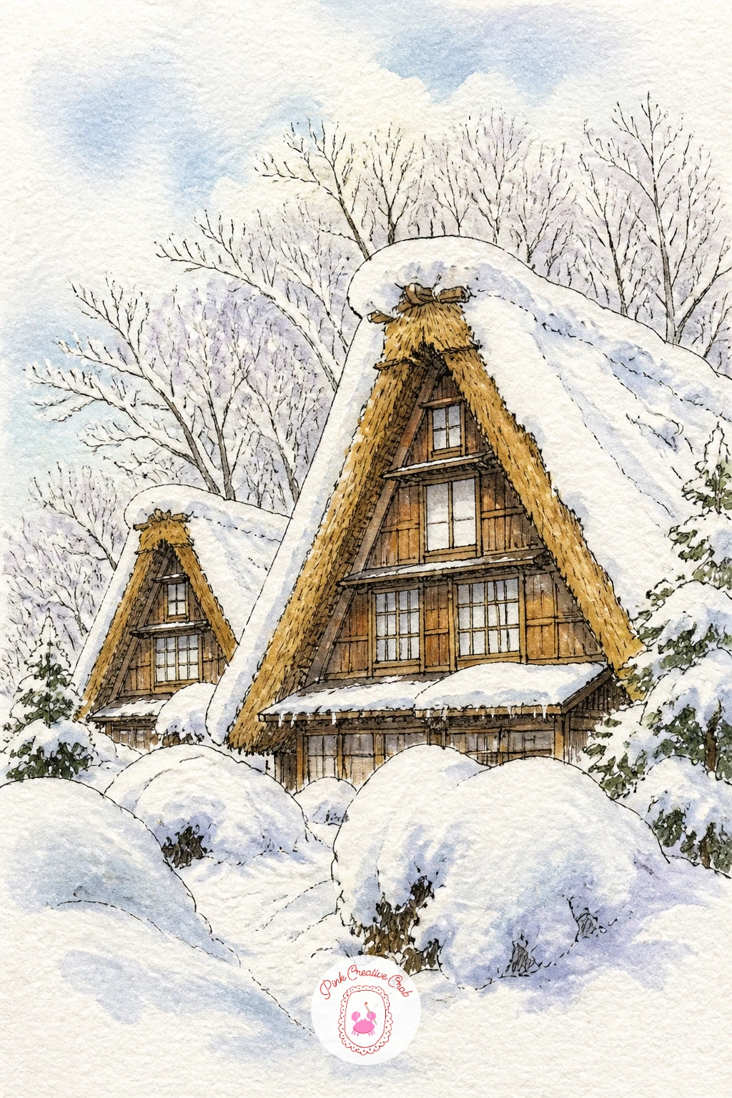 Shirakawa-go Thatched Farmhouses in Snow — Shirakawa-go gives you one of the most satisfying roof shapes in this whole list: steep thatched gables buried