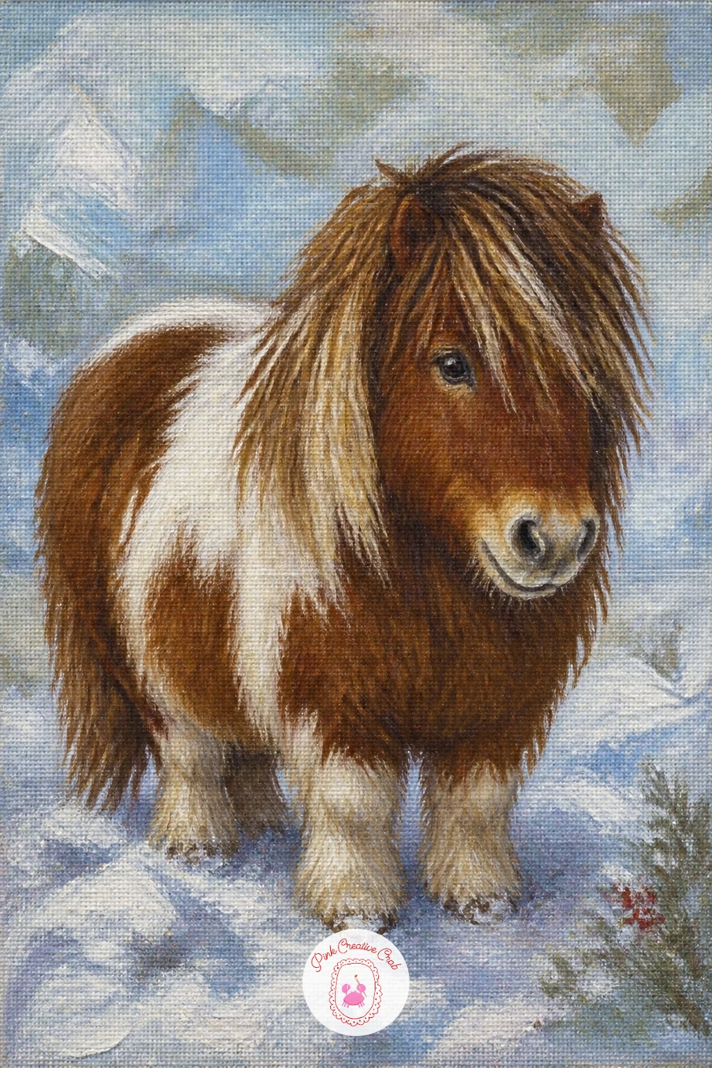 Shetland Pony in Fresh Snow — A Shetland pony is really a study in roundness: round barrel, round rump, short thick legs, all wrapped in a coat so dense it