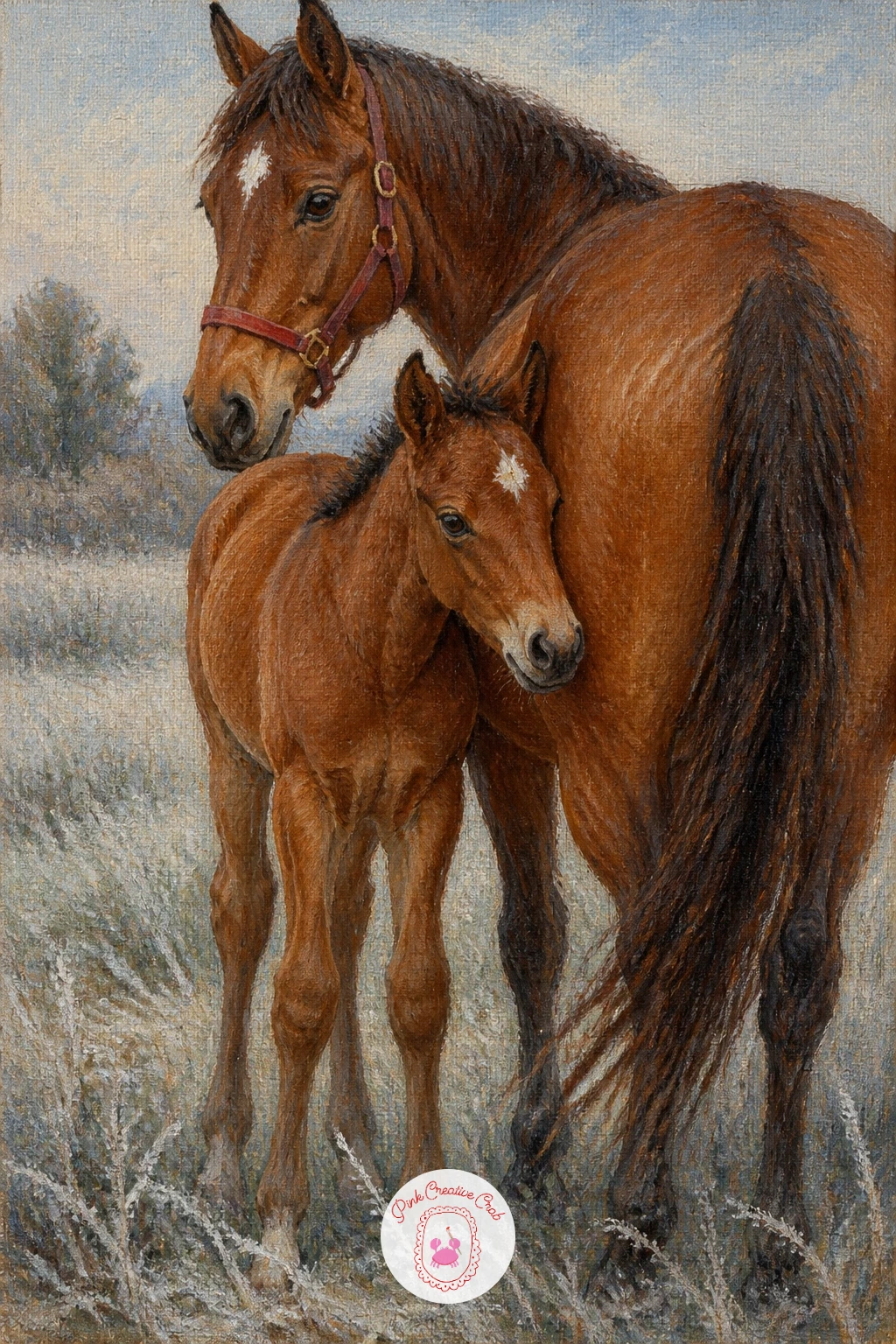 Foal Sticking Close to Its Mother — Measure before you mix a single color: a foal's legs are nearly as long as an adult horse's already, so paint them long and