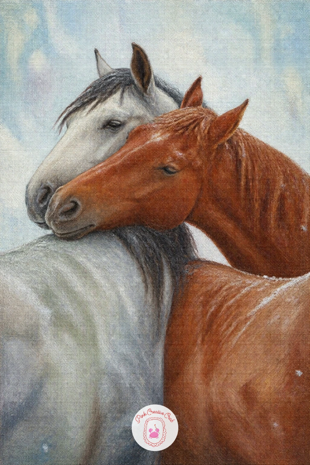 Two Horses Grooming Each Other's Necks — This is one of the gentler horse painting ideas to try once you have painted a single horse or two, since two necks