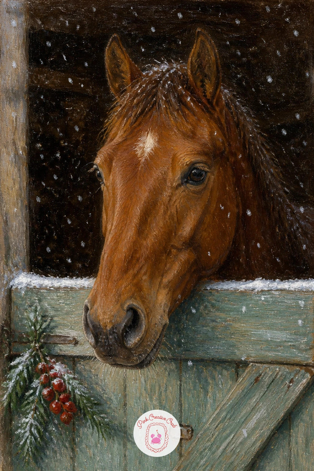 Horse Looking Over a Stable Door — A stable door painting gives you a built-in frame, so start with the door itself: a simple rectangle in weathered chocolate