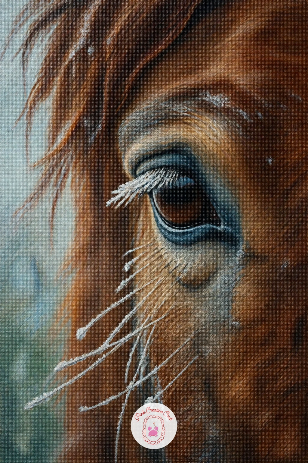 Horse With Frost on Whiskers and Eyelashes — This idea asks you to zoom in close, so crop the whole canvas to just the head and part of the neck rather than a