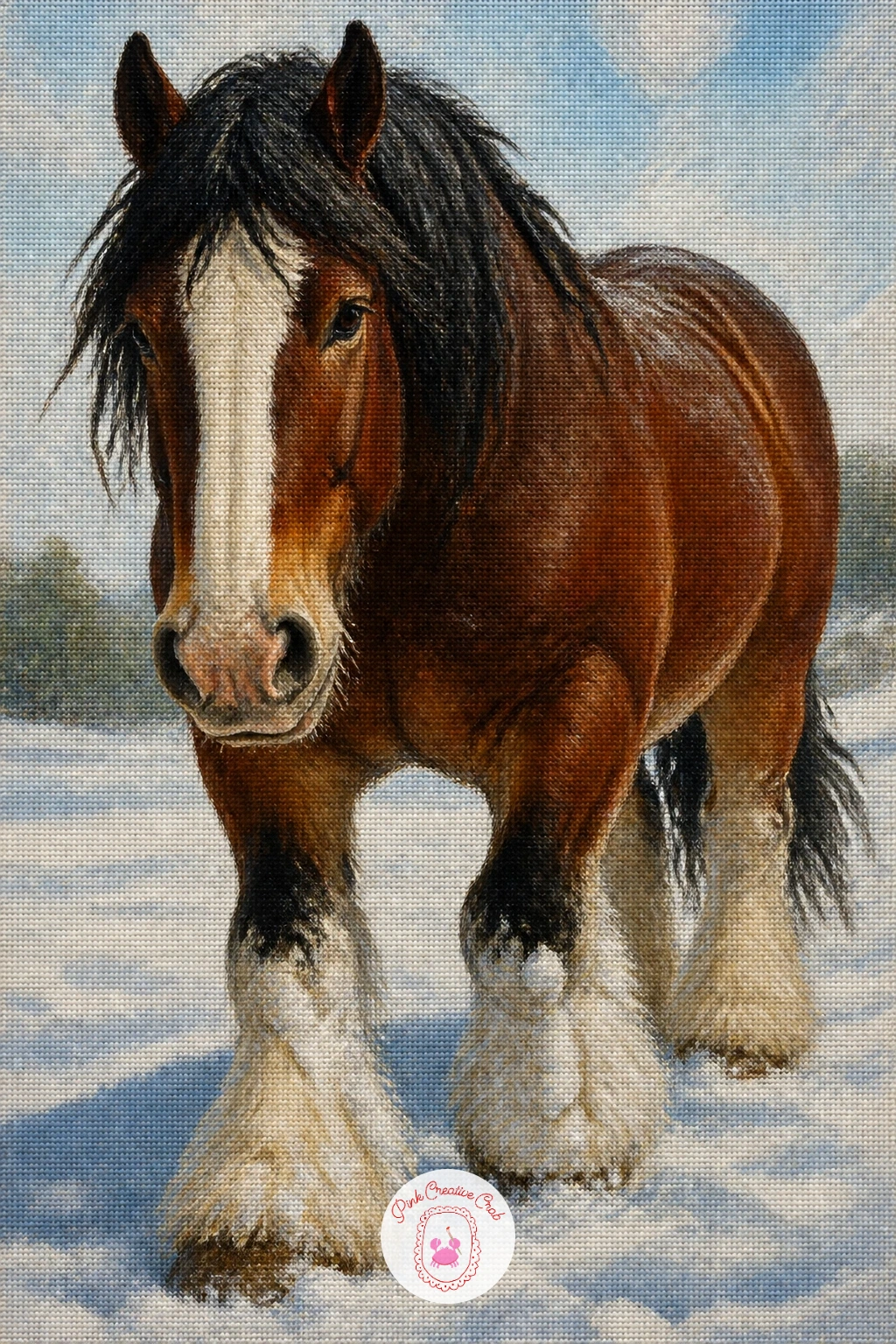 Shire Horse in Deep Snow With Feathered Legs — A Shire horse's feathered legs, that thick fringe of hair around the lower leg and hoof, are the detail that