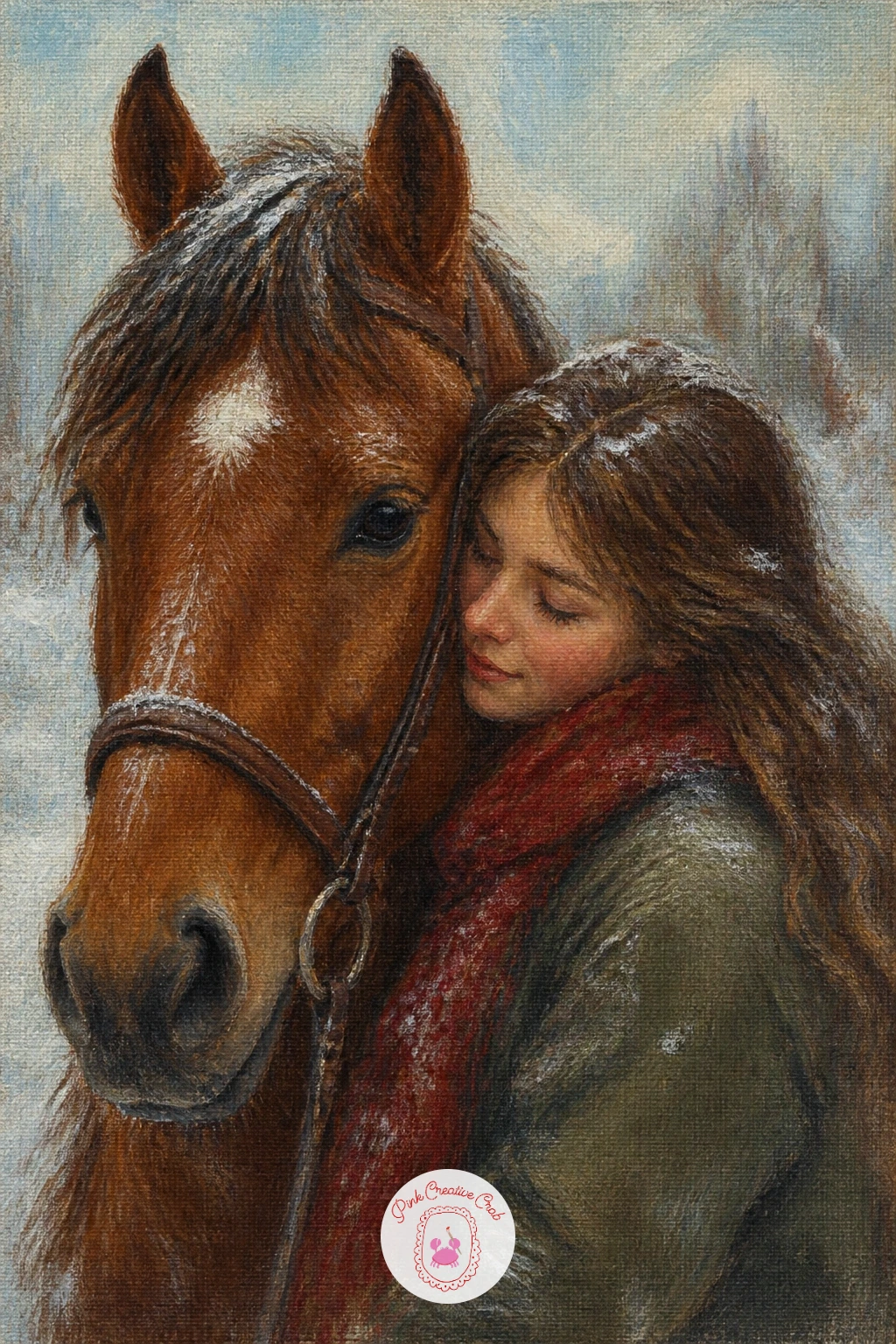 Girl Leaning Her Cheek Against Her Horse's Neck — Keep this composition close and quiet, cropping in on just the horse's head and neck with the girl's head