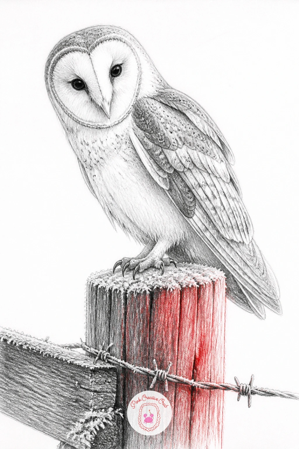 Barn Owl on a Frosty Fence Post — Barn owl perched on a frosty fence post at dusk gives you a quieter pose to practice after the gliding owl: a compact upright