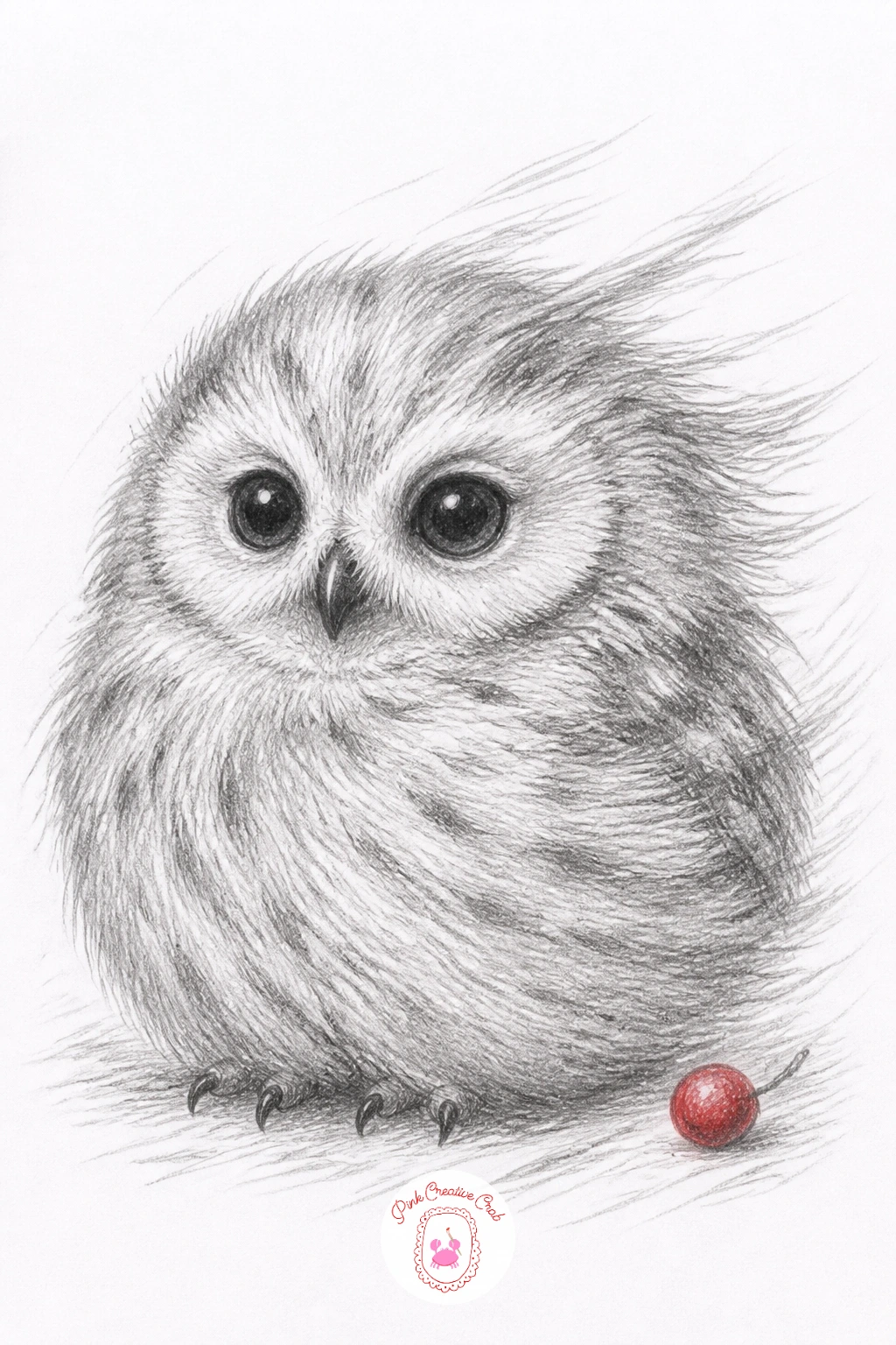 Puffed-Up Owlet in the Wind — Owlet with its feathers puffed up against the cold wind is really a lesson in exaggerated roundness. Owl drawing