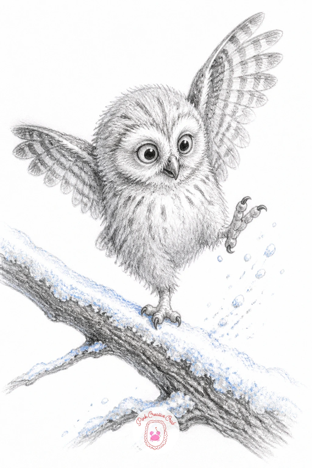 Owlet's First Wobbly Hop — Owlet taking its first wobbly hop off a snowy branch is all about capturing imbalance, which is a fun departure from the steady