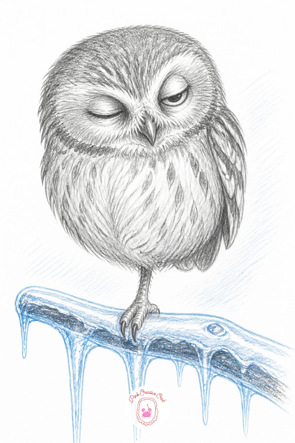 Owl Dozing With One Eye Open — Owl dozing with one eye open on an icy branch is a small character study more than an action scene, and it hinges entirely on