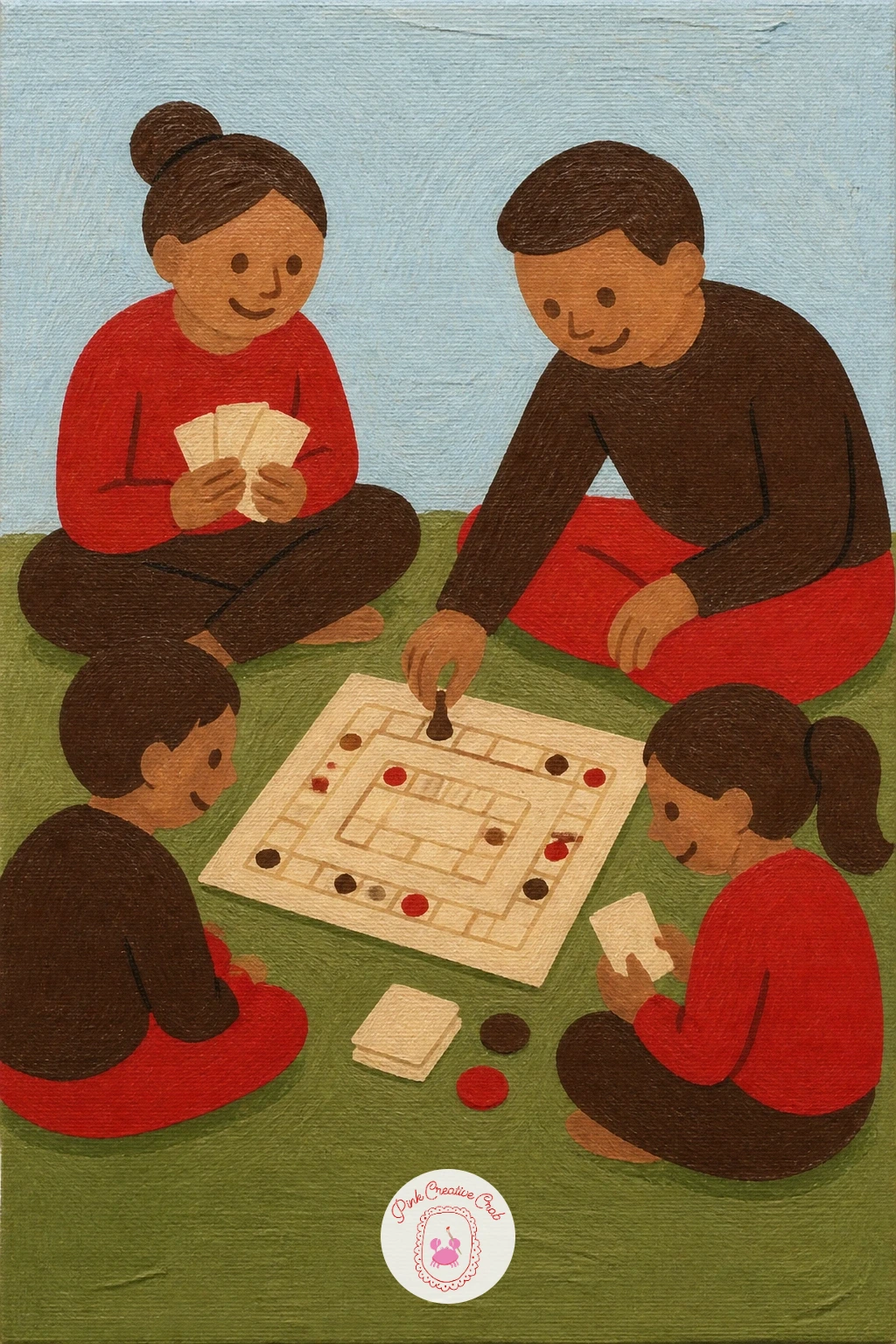 Family Playing a Board Game on the Rug — Try a family playing a board game on the living room rug next, since grouping three or four simple figures together