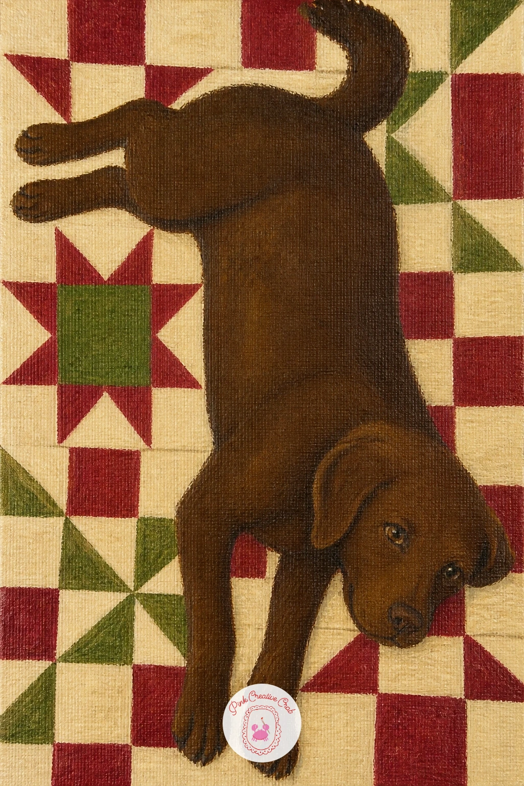 Dog Stretched Across a Quilt-Covered Bed — Painting a dog stretched across a quilt-covered bed is a good match for the resting cat earlier, since both ask you