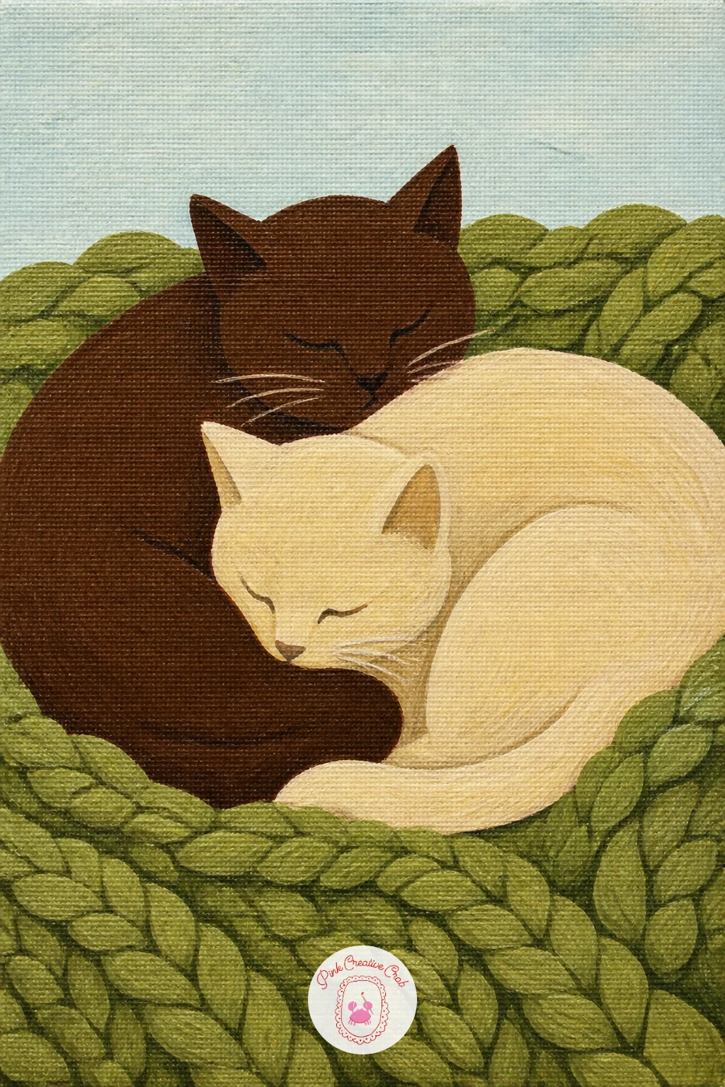 Two Cats Curled Together on a Knit Throw — Two cats curled together on a chunky knit throw is the animal version of the earlier couple on the sofa, built from