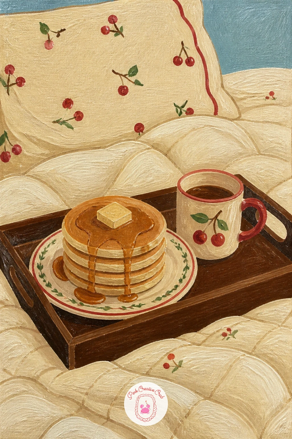 Lazy Sunday Breakfast in Bed — A lazy Sunday breakfast in bed with pancakes on a tray is a warm, food-focused still life you can build on top of the earlier