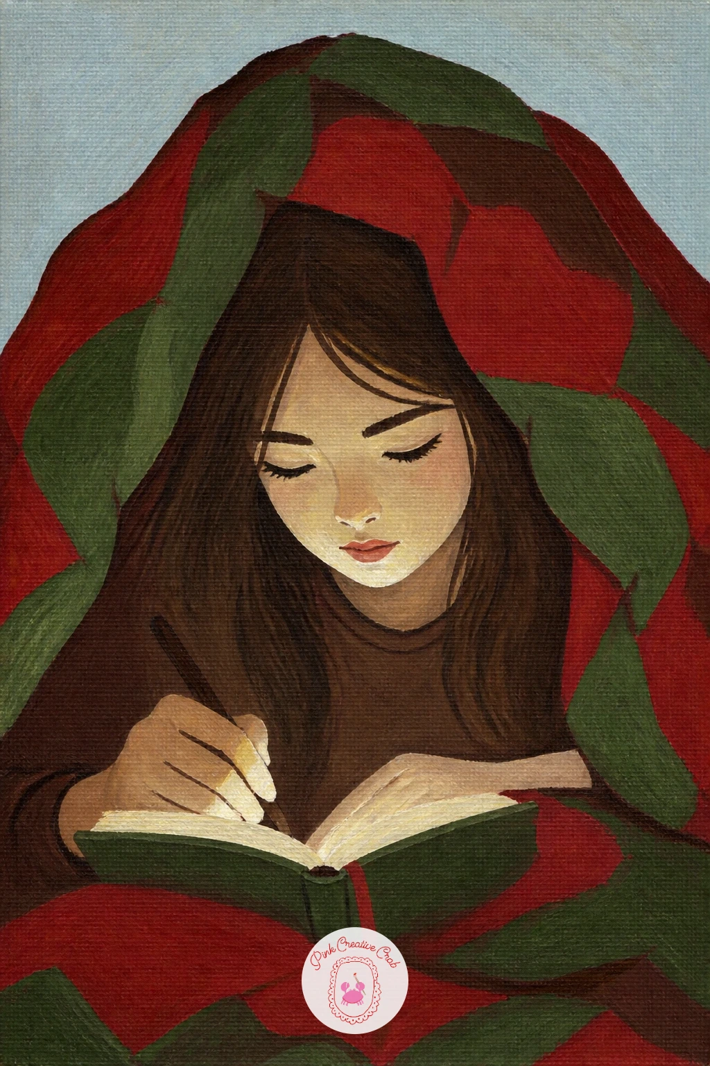 Teen Writing in a Diary Under the Covers — A teen writing in a diary under the covers is a small, secretive scene built from almost nothing but a blanket and a