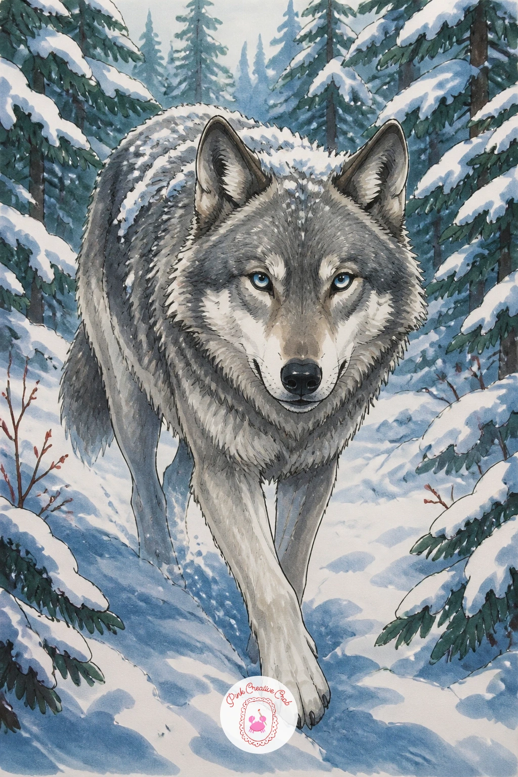 Wolf Trotting Through A Snowy Pine Forest — Move from pups to a full adult wolf trotting through a snowy pine forest, which lets you practice a confident