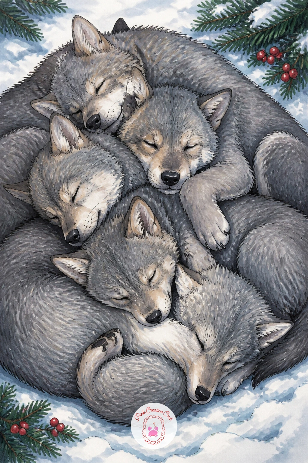 Heap Of Wolf Pups Piled Together Asleep — Build a heap of wolf pups piled together fast asleep for a composition that is mostly about overlap rather than