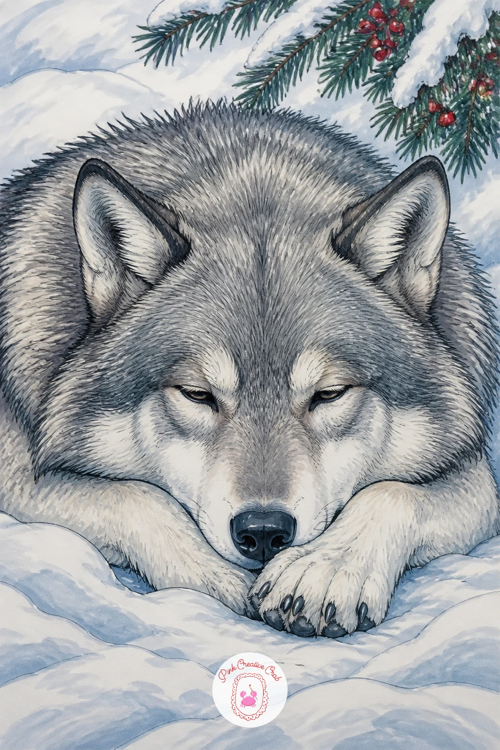 Wolf Resting Head On Its Paws — Settle again with a wolf lying in the snow with its head resting on its paws, a pose that is quiet and simple enough to be a