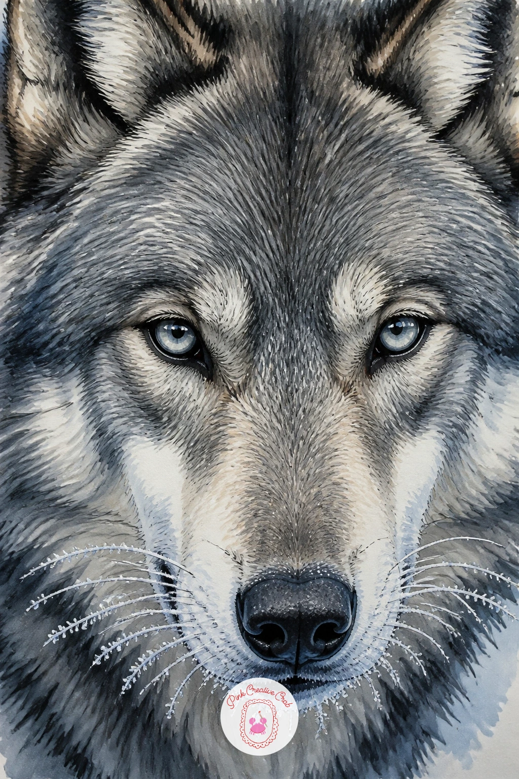 Wolf With Frost On Its Whiskers — A wolf with frost on its whiskers on a cold morning is a close-up portrait piece, so push in tight on just the head and upper