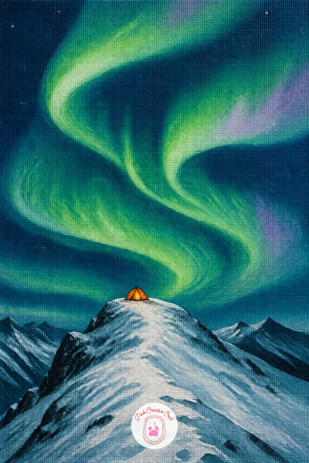 Orange Tent on a Snowy Ridge — Move from a building to a tent and the proportions change completely: a small orange tent glowing on a snowy ridge reads best