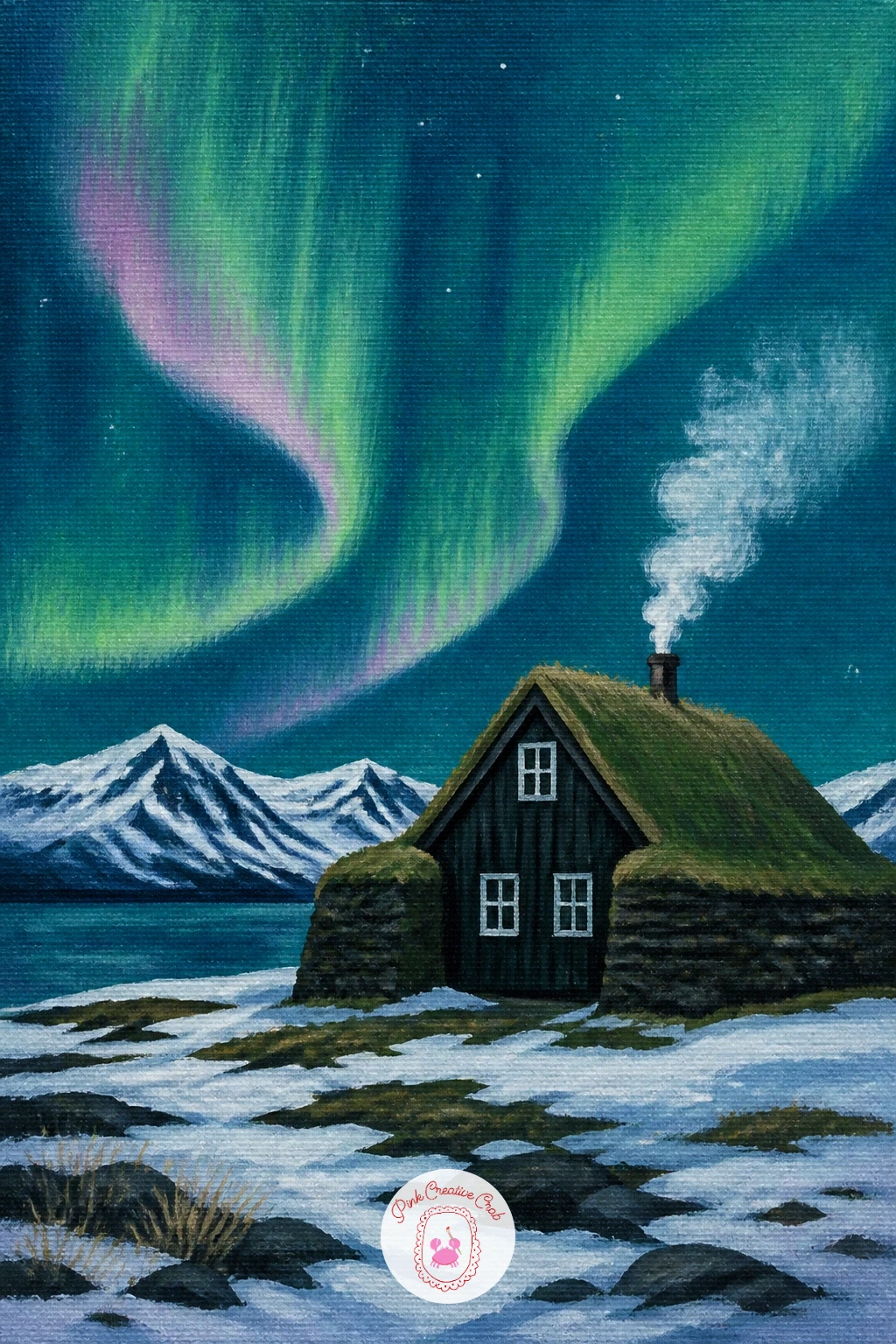 Turf-Roofed Farmhouse in Iceland — A turf-roofed farmhouse in Iceland under green and pink lights gives the aurora a second color to play with, so plan where
