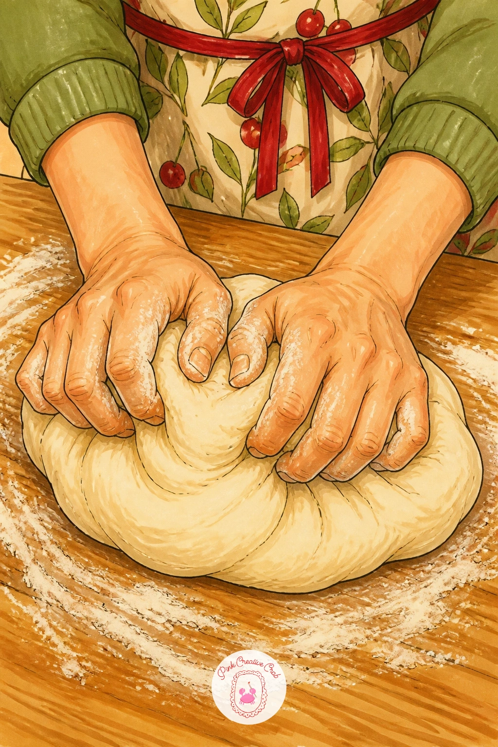 Hands Kneading Dough on a Floured Table — Hands kneading dough is a satisfying next subject because the motion gives you a natural pose to draw rather than a