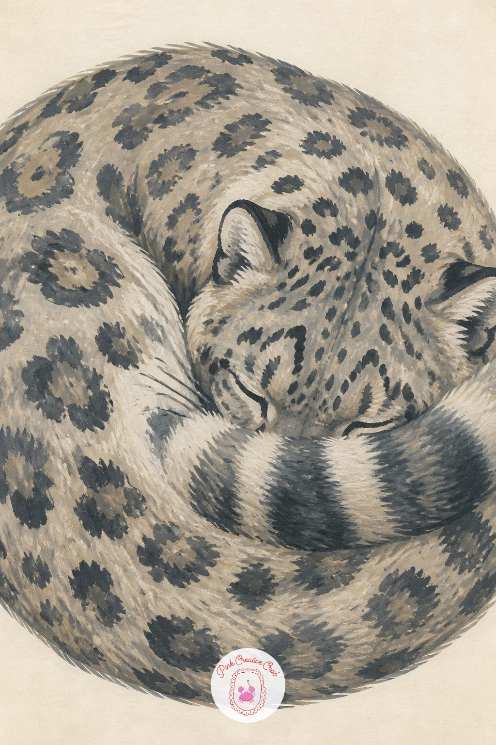 Snow Leopard Asleep With Tail Over Nose — Curl the body into a loose comma shape first, since a sleeping cat is really one soft curve with a head tucked at one