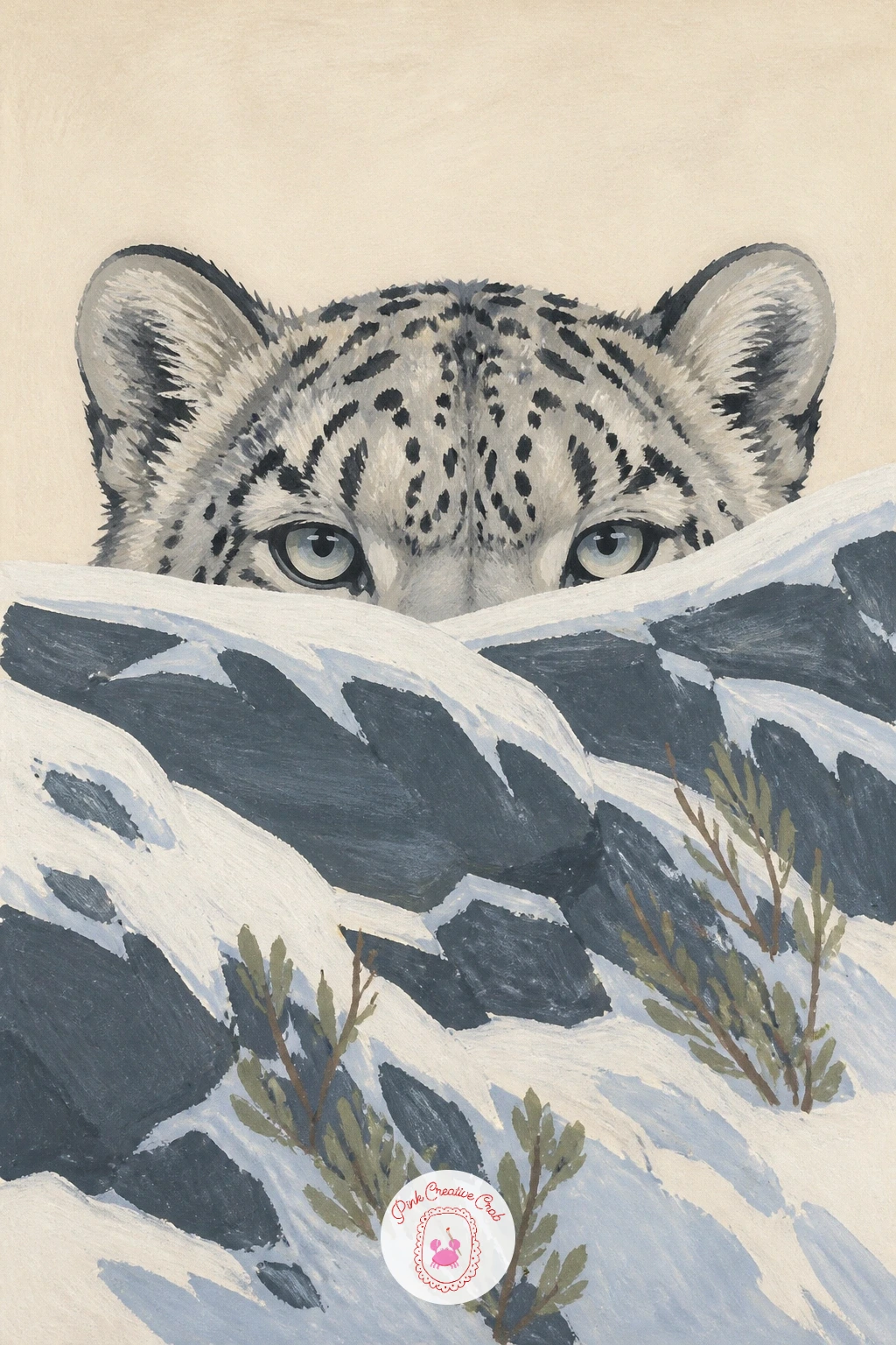 Snow Leopard Peeking Over a Ridge — This composition works almost entirely through what you leave out, so start with a solid ridge line running across the