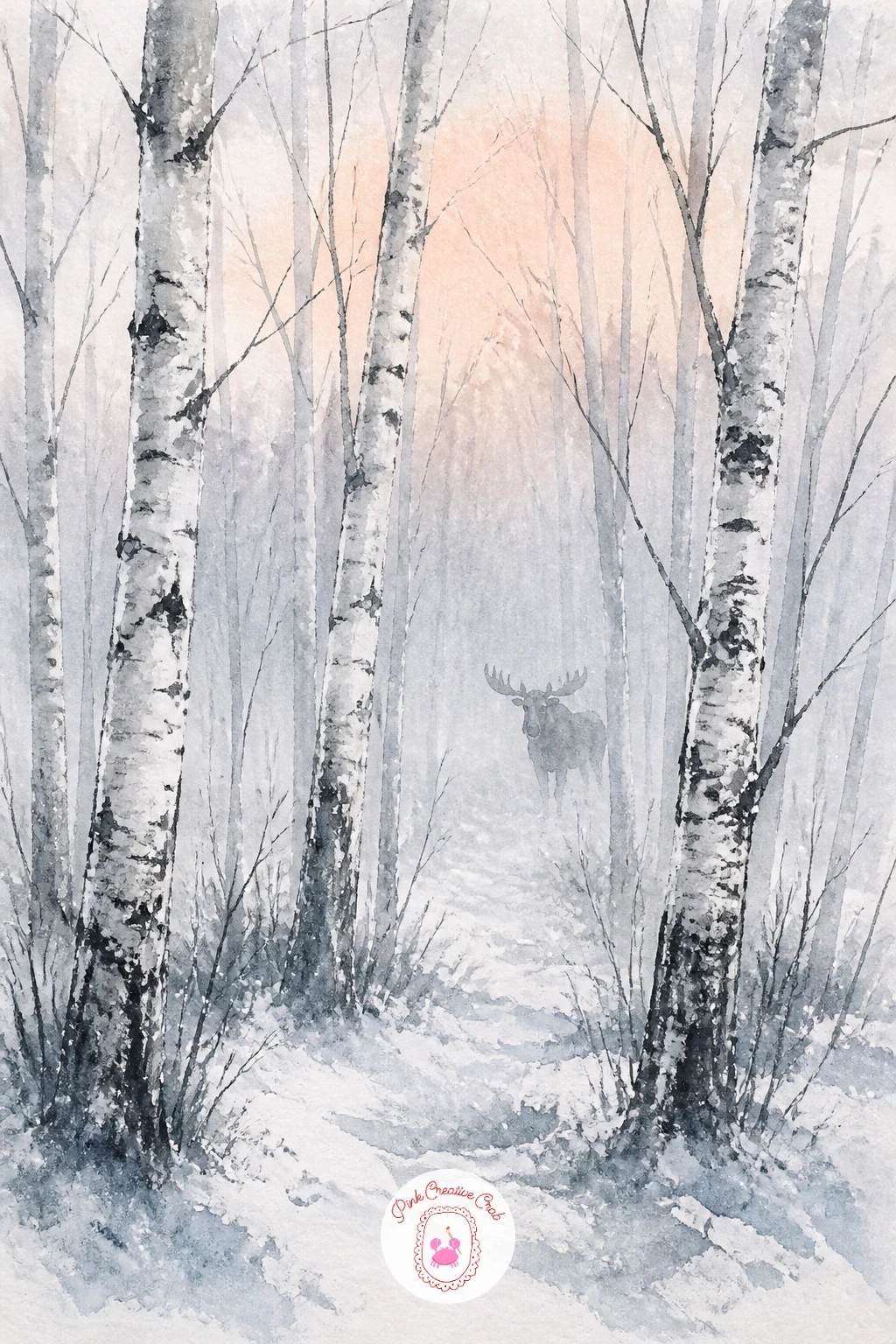 Birch Forest in Fog With a Hidden Moose — Fog is forgiving, which makes it a good subject once you have a few birches under your belt. Birch tree art