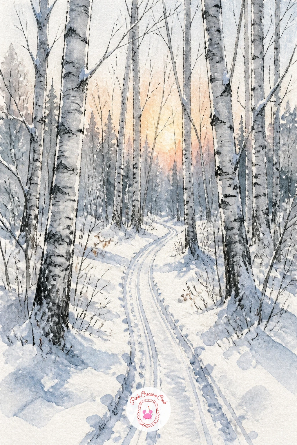 Birch Grove Crossed by a Ski Trail — Carry on from a straightforward grove by adding one simple detail of life: a cross country ski trail cutting through the