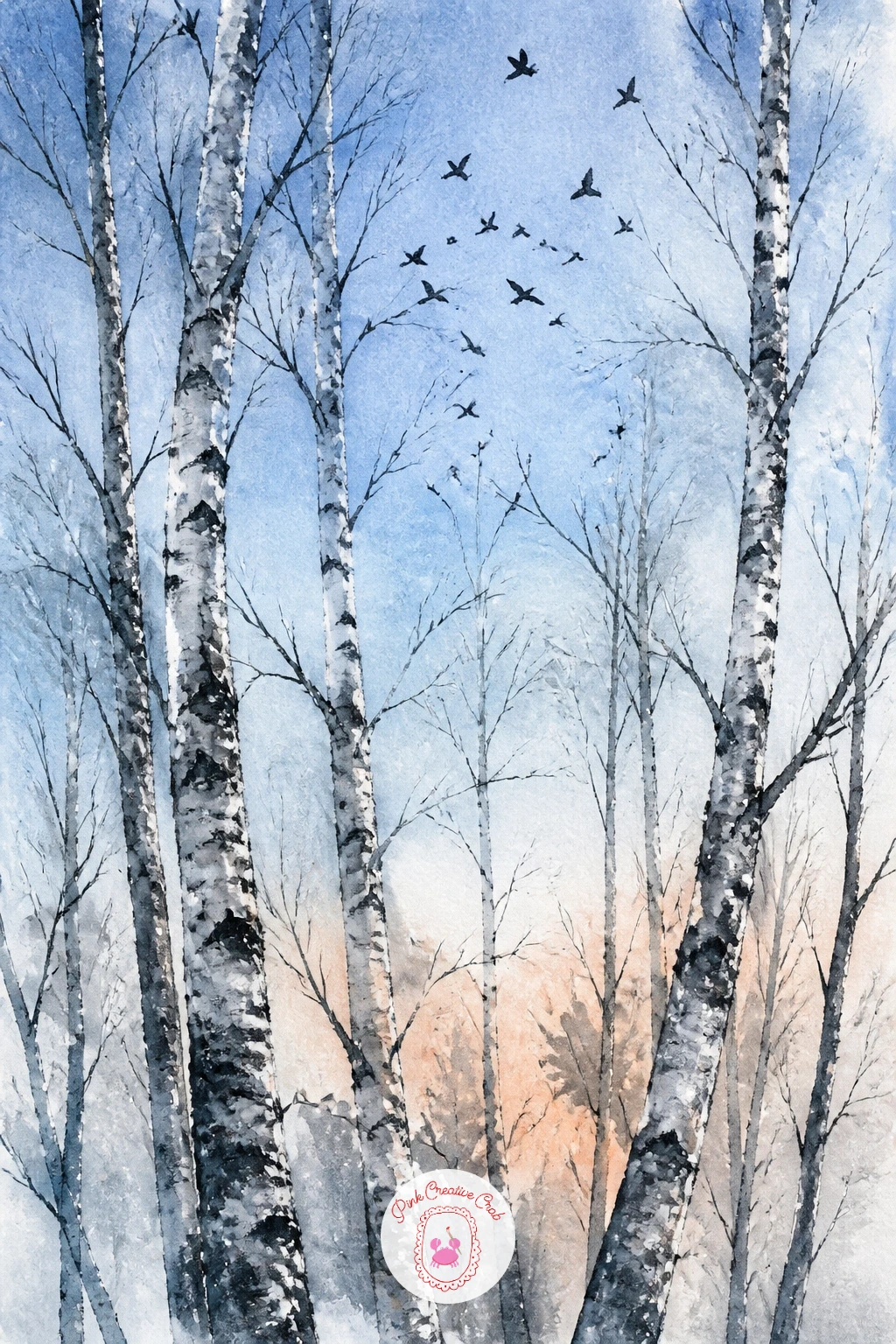 Birch Silhouettes Against an Icy Blue Morning — Keep this one graphic and simple: birch silhouettes standing against a clear icy blue morning sky with a few
