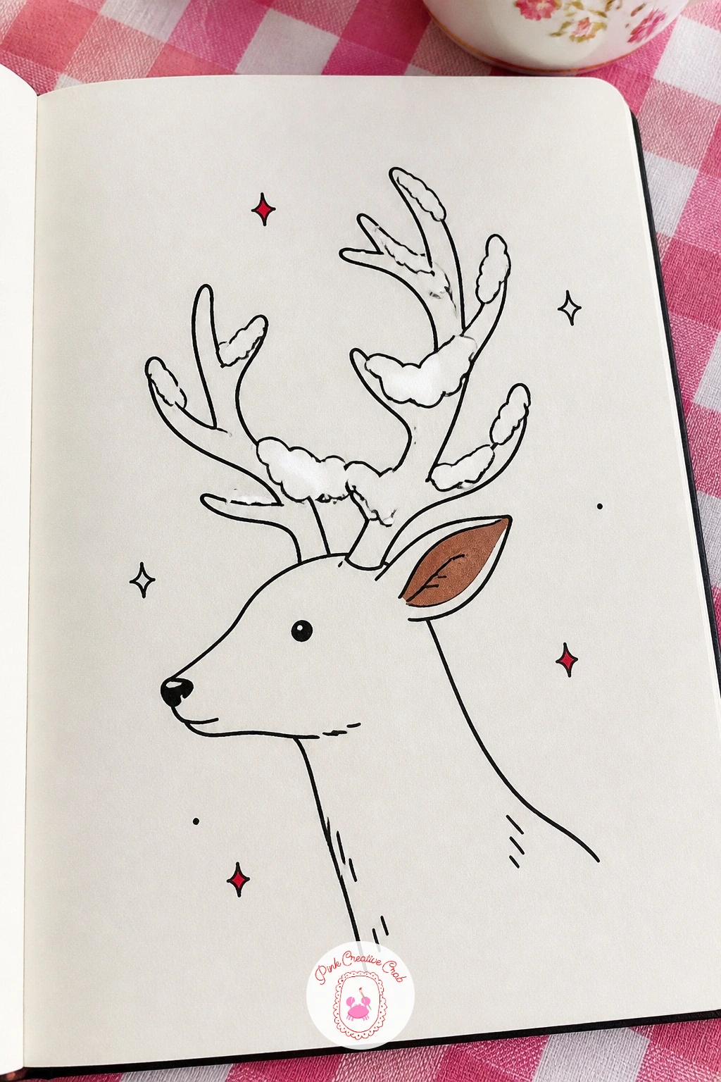 Deer With Snow Piled On Its Antlers — Move from a plain fawn to a full grown deer carrying a small snowdrift on its antlers. Deer doodle