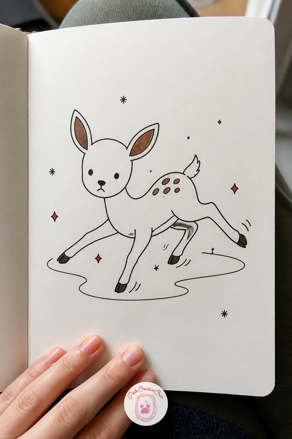 Fawn Wobbling On Ice — For something that captures real comic motion, draw a fawn mid slip on a frozen pond, all four legs splayed out at odd angles. Deer