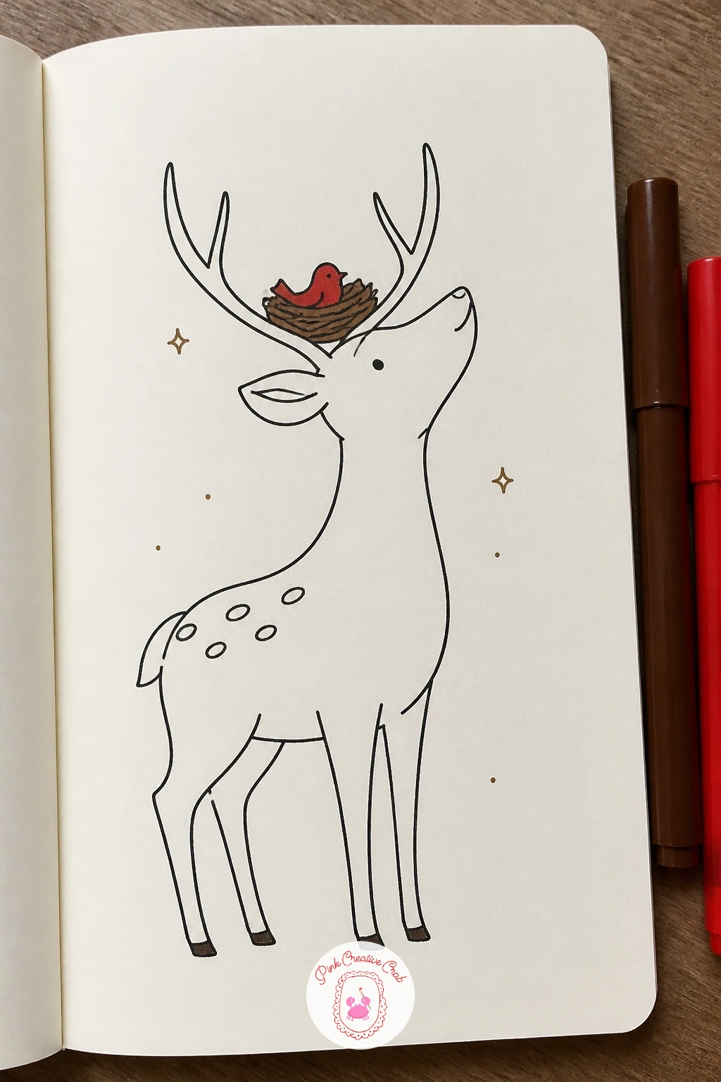 Deer With A Bird Nest In Its Antlers — This one pairs a deer with a tiny bird nest tucked into the fork of its antlers, a small detail that turns a simple