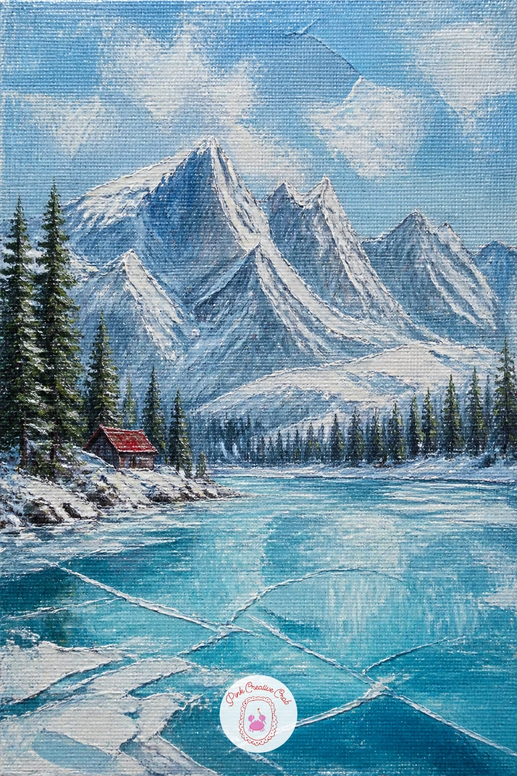 Frozen Turquoise Lake — Mountain painting often lives or dies on the water, so lay this one in with the lake, not the peaks